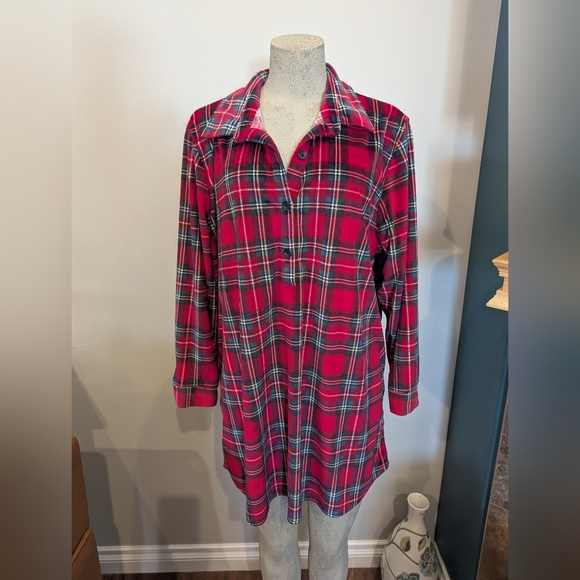 Red Plaid Long Sleeve Night Shirt Soft Fleece Adult Size XXL Children's Place - Picture 4 of 7